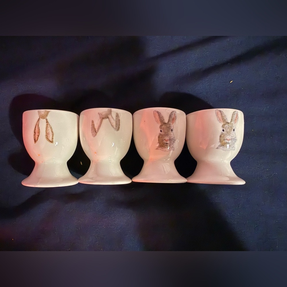 Rae Dunn Easter Egg Holders Cups Bunny Rabbit Ears Spring Set of 4 Decor Country